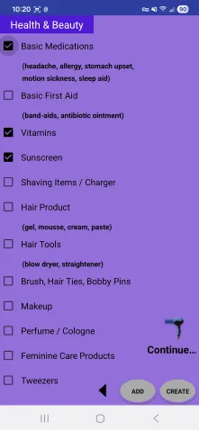 Travel Item Health and Beauty Screen