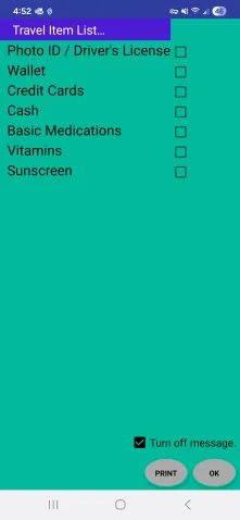 Travel Item List Screen